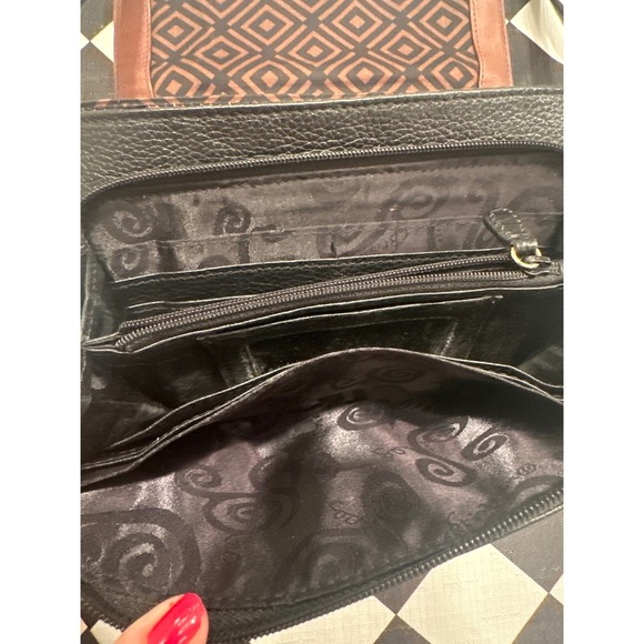 VTG Brighton Brown Black Leather Crossbody Shoulder Bag Buckle Detail - Picture 6 of 7